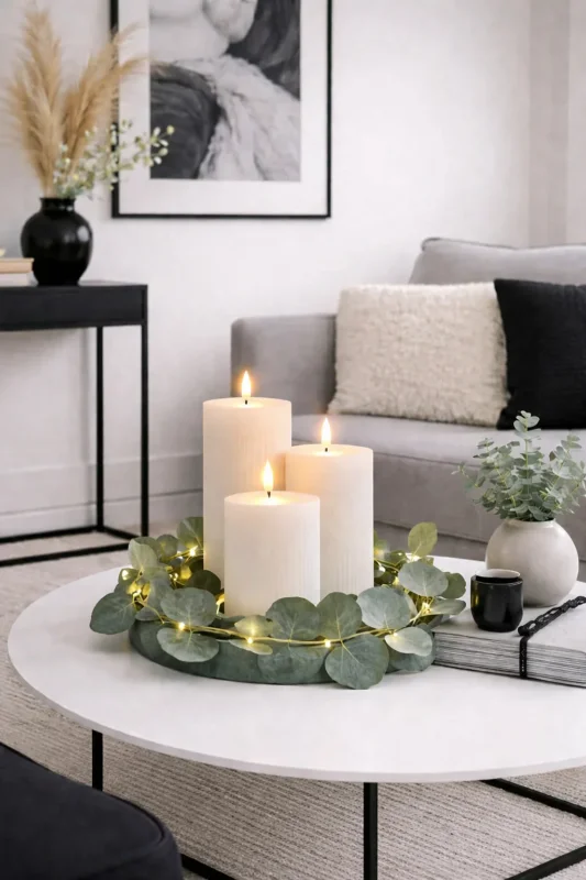 LED-Blockkerzen / Weiß rustikal – 3 Stk.