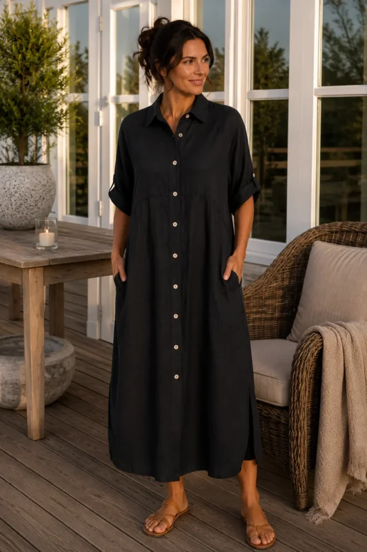 Kleid Violetta - Black Leinenmix
