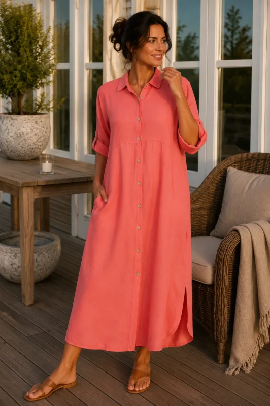 Kleid Violetta - Coral-Leinenmix
