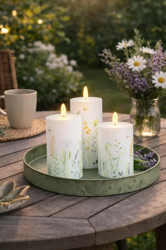 Außen-Stumpenkerzen Wild Flower - Set mit 3 Stück
