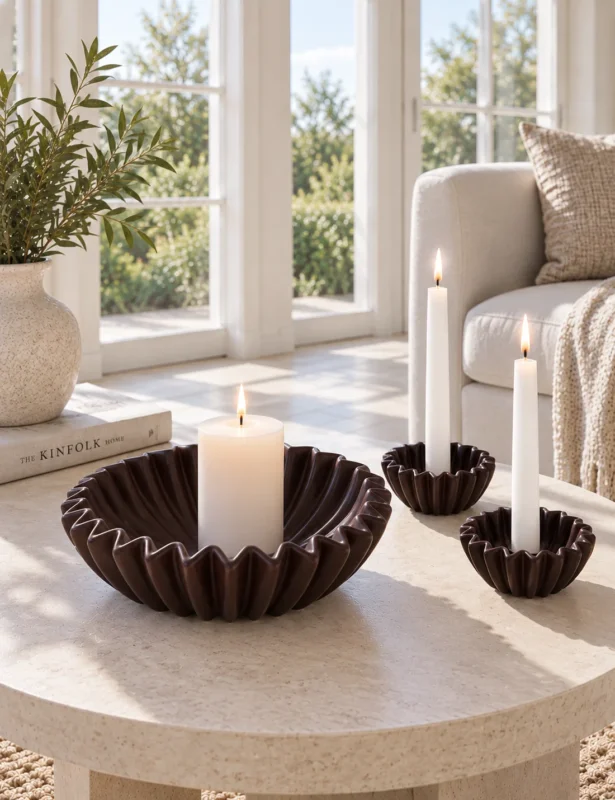WAVE Tablett- und Kerzenhalter-Set - Brown