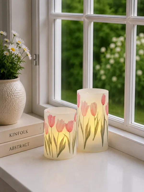 Tulpen-Kerzenhalter mit LED-Licht - 2 Stk.