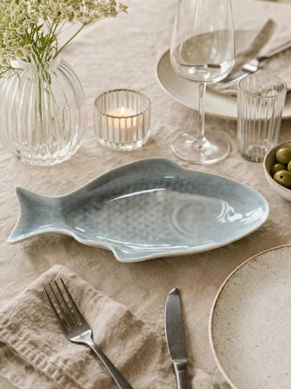 Fischteller Steingut - Hellblau